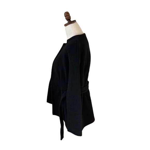 MAJE Belted Jacket Blazer Black Size 2 Collarless Slit Pockets Sash Tie Closure - Picture 3 of 12